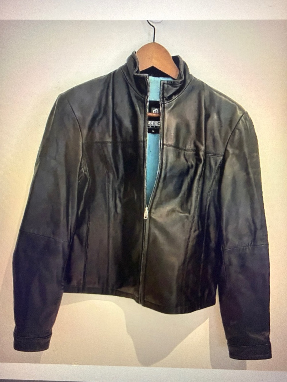 Pelle Cuir Women Leather Lamb Black Full Zip Pockets Short Jacket Size Medium